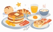 温馨舒适矢量风格经典早餐插画