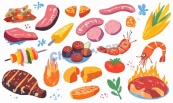 夏日烧烤派对食物插画矢量素材