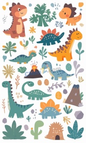 一套可爱手绘恐龙合集矢量素材