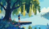 治愈系湖边少女矢量