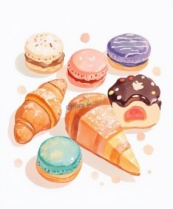 法式糕点水彩风矢量插图