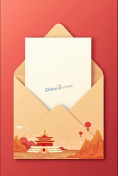 红色大气国潮风信封矢量模板