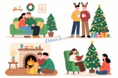 扁平风圣诞节人物插图矢量素材