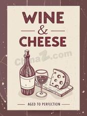 复古手绘红酒奶酪菜单矢量模板