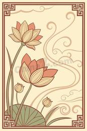 国潮风莲花荷塘插画矢量素材