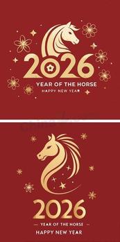 2026马年金色徽章矢量模板