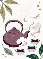 传统茶道茶壶茶杯插画矢量素材