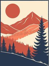 复古山峰自然风景海报矢量背景