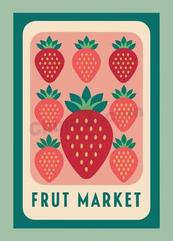 复古极简草莓水果海报矢量模板
