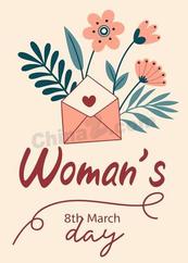 三八妇女节鲜花信封矢量模板