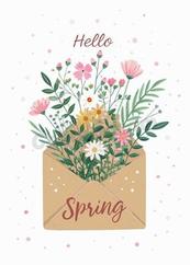 文艺春季信封花束插画矢量模板