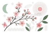 春季春分樱花植物合集矢量素材