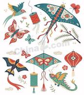 春季踏青民俗风筝合集矢量素材