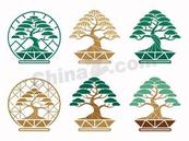 绿色盆景剪影插图矢量素材