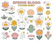 可爱春季花草贴纸套装矢量素材