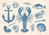 地中海海鲜元素插画组矢量素材