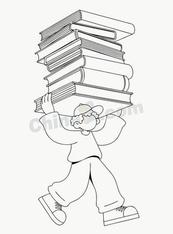 极简人物搬书线稿矢量模板插画