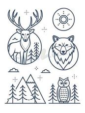 极简线描森林动物图标矢量素材