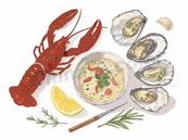 新鲜龙虾生蚝美食合集矢量素材