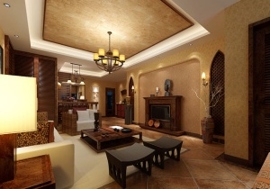 复古客厅模型效果图