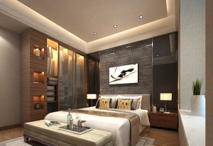 现代中式卧室模型设计