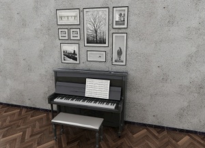 钢琴与壁画3D模型设计