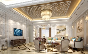 超豪华欧式客厅3D效果图
