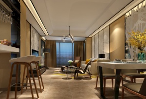 新中式客厅家装模型效果图