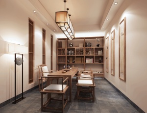 中式书房茶室效果图