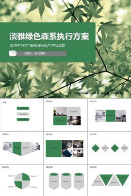 淡雅绿色森系执行方案ppt模板