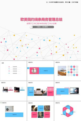 欧美简约线条商务管理总结PPT模板