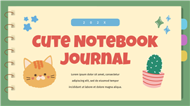 可爱治愈风猫咪插画个人成长手帐ppt模板