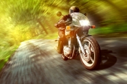 摩托车手穿越树林图片