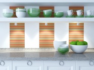厨房置物架上的瓷碗图片