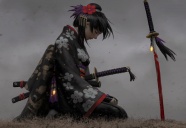 日本武士和服美女图片
