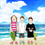 夏天海边儿童卡通画图片