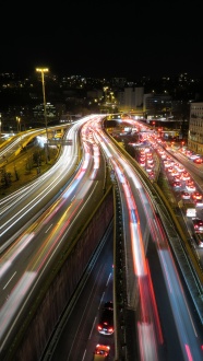 城市公路夜间车流线图片