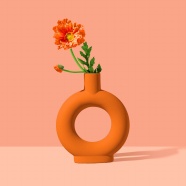 橙色花瓶插花图片