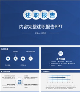 蓝色精致工作总结年终汇报述职PPT