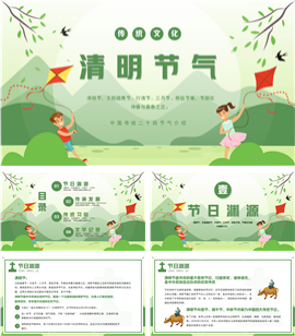 绿色中国风清明节文化习俗介绍ppt模板