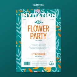 花卉派对邀请海报模板设计