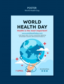 蓝色风格世界健康日海报模板设计