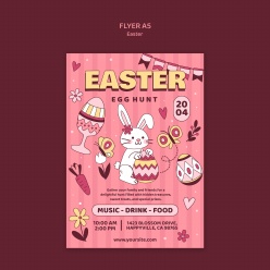 粉色卡通风格复活节传单模板