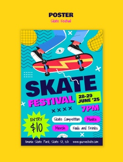 滑板运动卡通插画风格海报素材