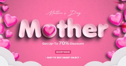 粉色风格母亲节折扣横幅PSD模板
