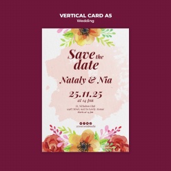 水彩花卉主题风格婚礼邀请卡A5模板