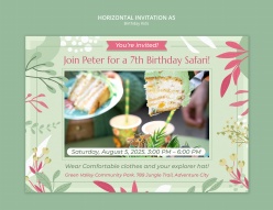 儿童生日会邀请中横幅A5模板