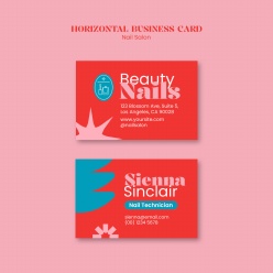红色极简风格美甲名片模板PSD
