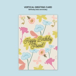 彩色花卉生日卡片PS素材