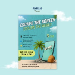 蓝色清新风格旅行传单PSD模板